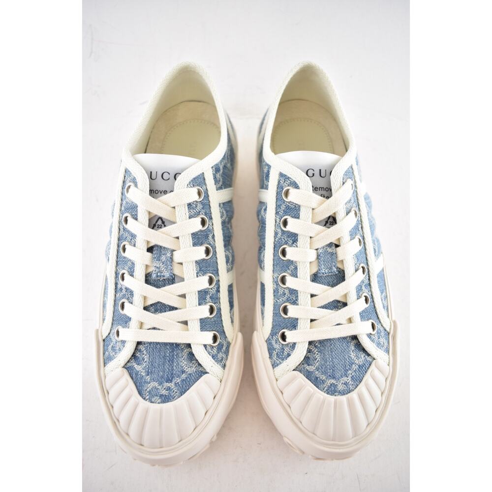 Gucci Chunky Monogram GG Logo Blue Denim Flat Low Top Platform Sneakers 36.5 - Picture 8 of 16
